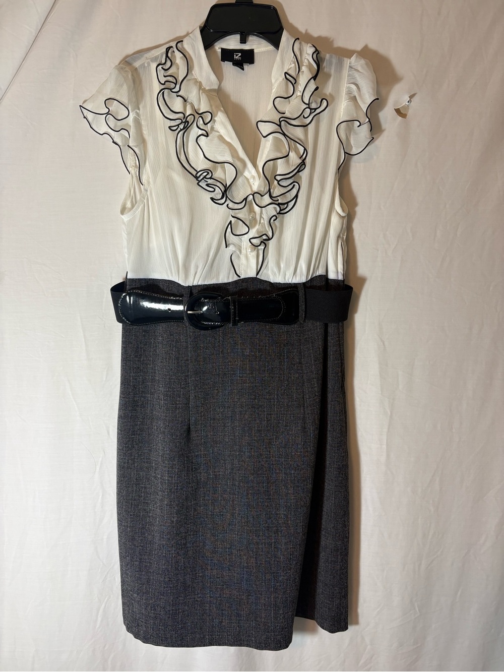 Iz Byer Cream Blouse with Black Belt Dress